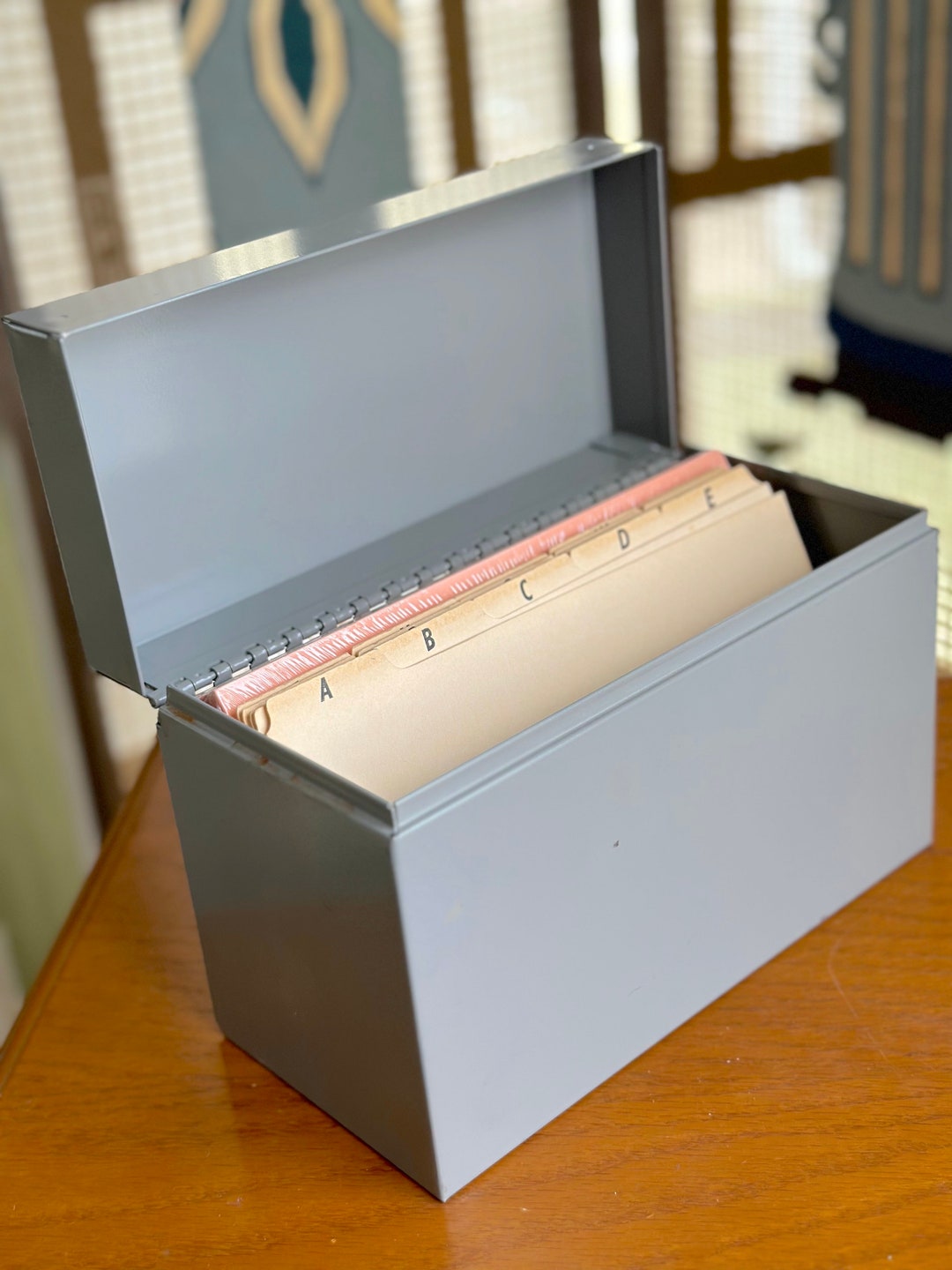 Vintage Metal File Box With Dividers and Cards / Industrial Etsy