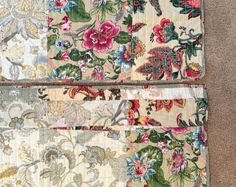 Beautiful Patchwork Quilted Valances, Pair with Lovely Flowers in Soft Colors / Three Pair Available