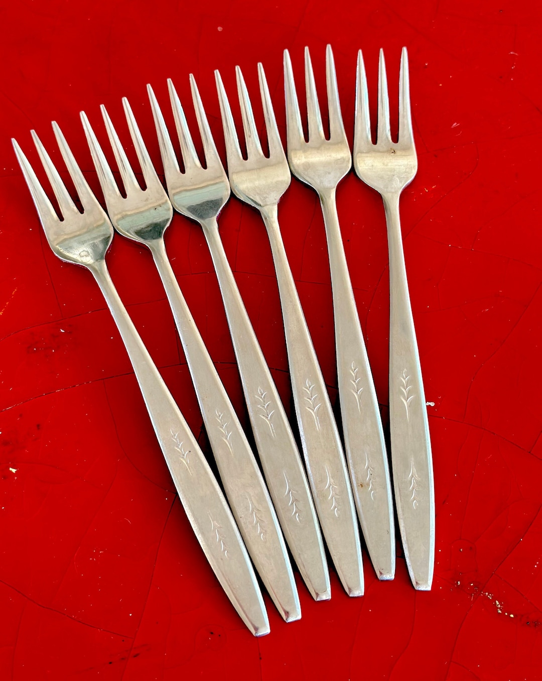 Vintage Cocktail Forks, Set of 6 / Ekco Eterna Stainless Cocktail Fork