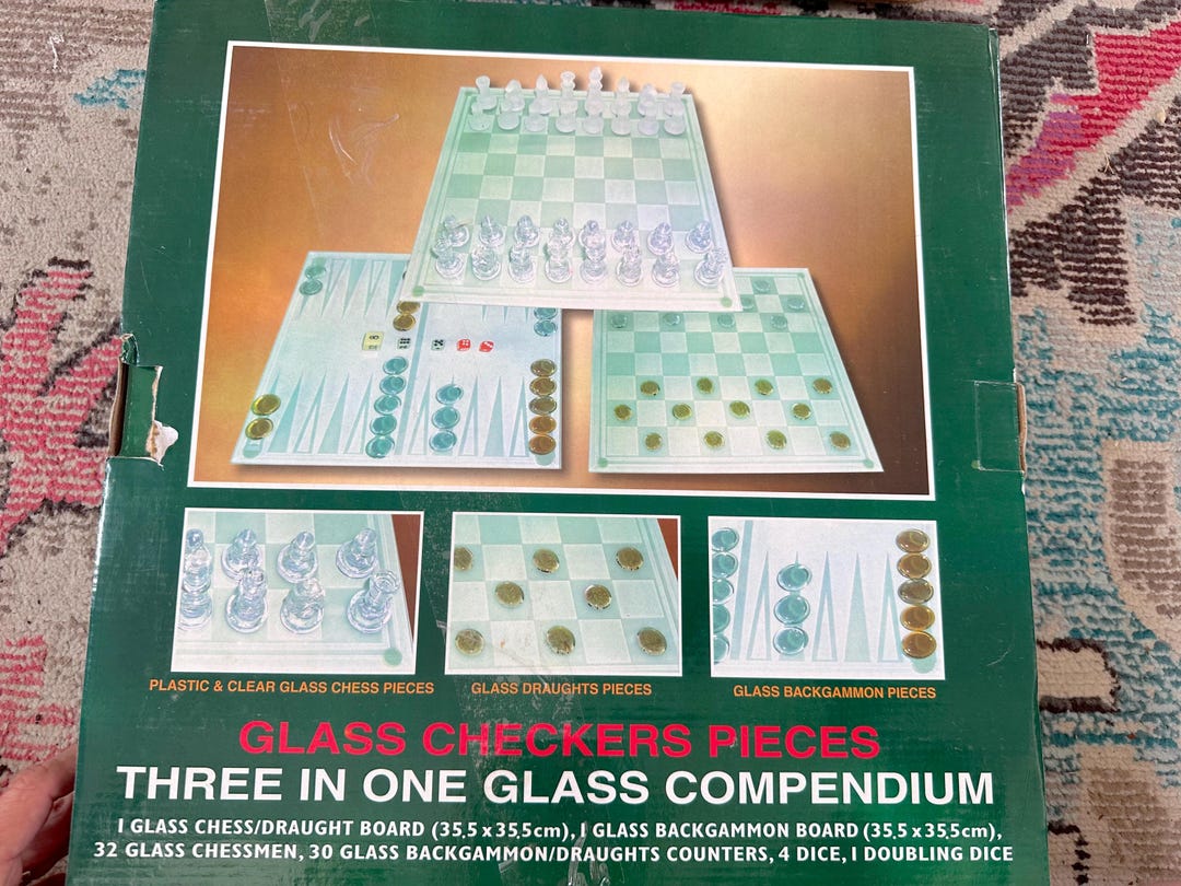 Vintage Glass Chess and Checkers Sets With Glass Boards and Tokens in ...