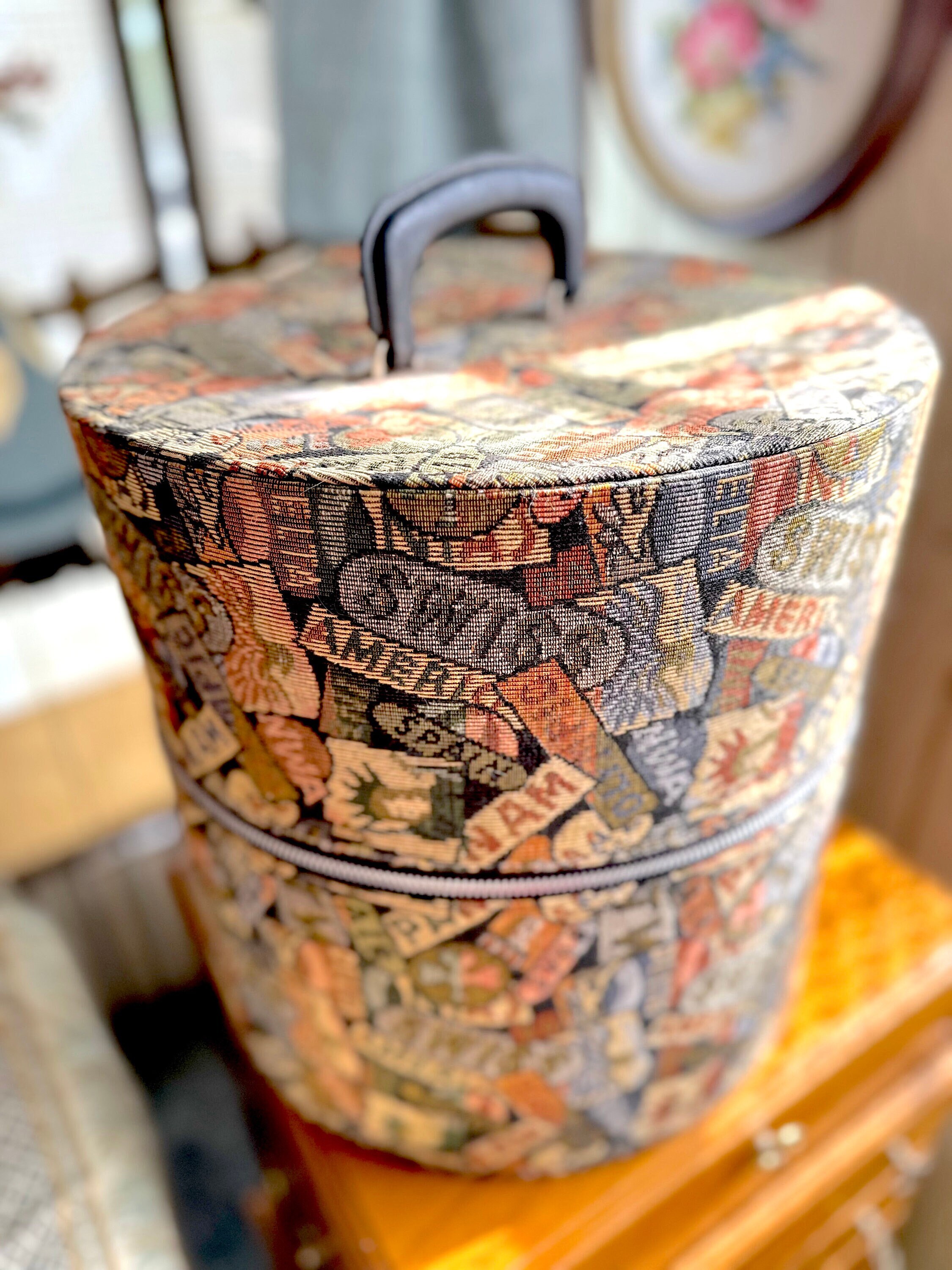 Vintage Fabric Hat Box in Great Condition With Airline Names