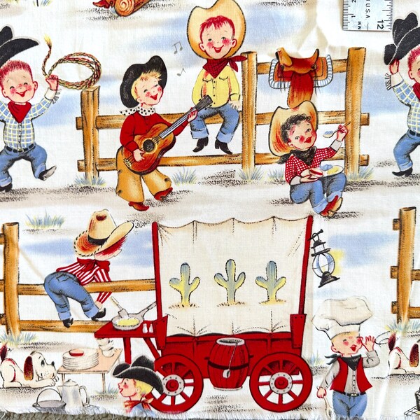 Michael Miller Child Cowboy Fabric Pieces, Cowboy Kids Fabric on Yellow Background / 40 x 34" or 44 x 46"