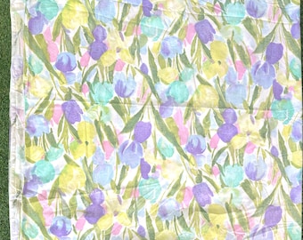 Beautiful Tulips Vintage Full Flat Sheet from Cannon Percale in Lovely Pinks and Lavenders and Blues and Yellows