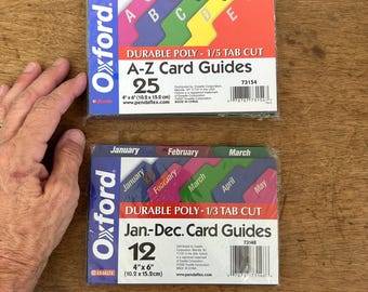 Vintage Index Card Divider Set in Plastic Colors NOS NIP for 4 x 6" Index Cards / Alphabetical Dividers or Monthly Dividers