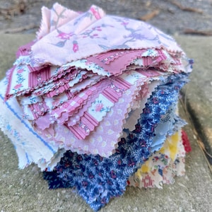 Pretty Vintage Floral Fabric Box Full of Pretty Assorted Vintage Quilt Fabric Pre Cut Squares 4.5 x 5 and 5 x 5" / 1980s Quilt Fabric