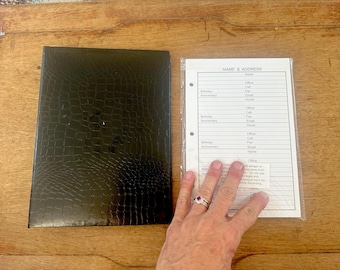 Vintage Black Address Book Binder with Dry Erase Pages and Extra Set of Pages