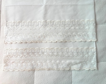 Vintage White Eyelet Pillowcases Standard Size