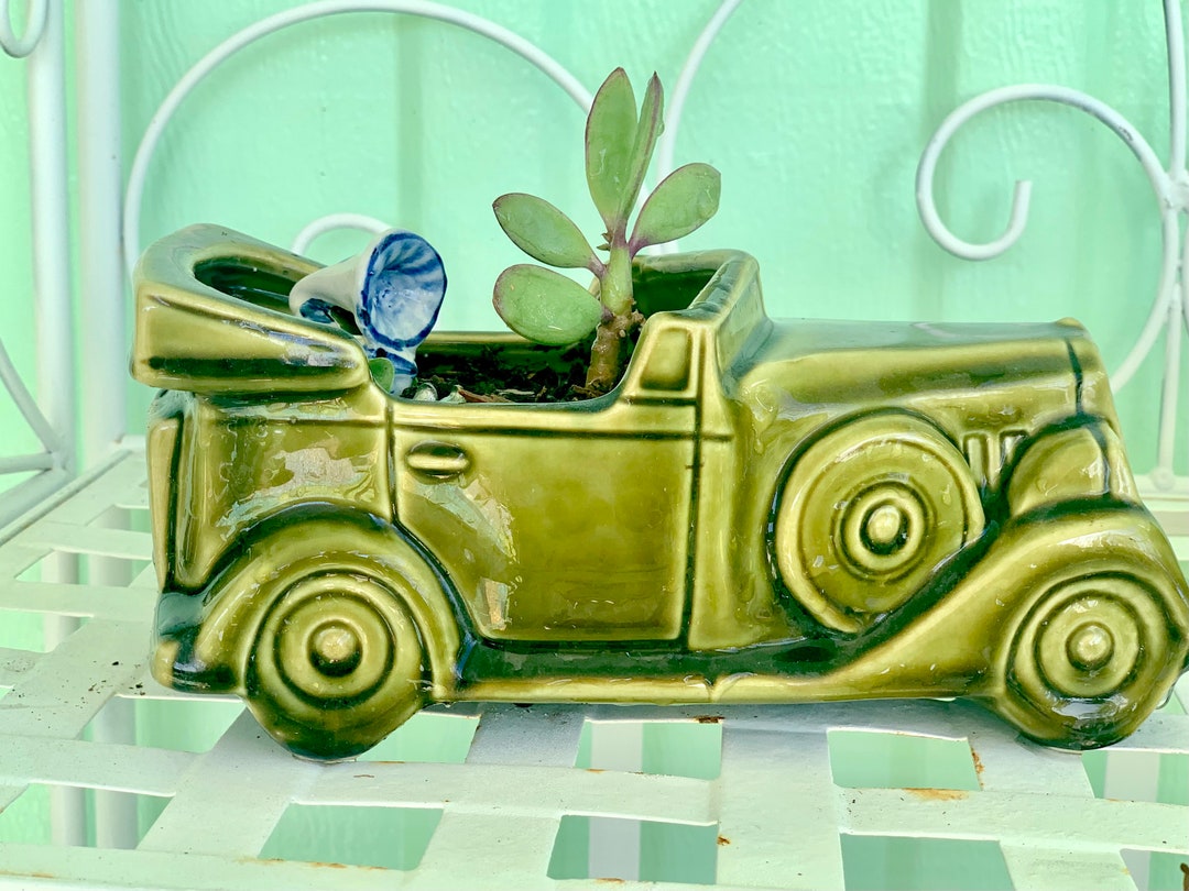 Jardinière vert olive du milieu du siècle Jardinière de voiture