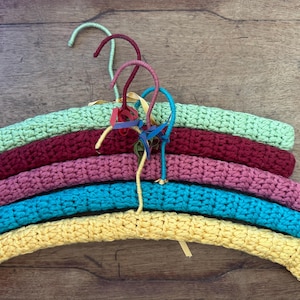 Vintage Crocheted Hangers Lot / Slim Wooden Hangers with Hand Crocheted Covers / Lot of 5