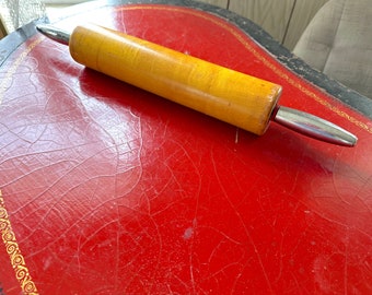 Smooth Old Rolling Pin with Metal Handles