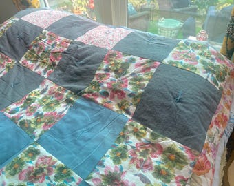 Surmatelas Patchwork Vintage 60s/70s Peint à La Main 95x78 Inachevé - Pièce Unique