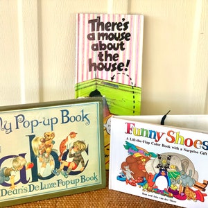 Three 1980s Pop-Up Books for Hours of Reading Fun / Vintage Interactive Books for Young and Old / Tomie DePaola, ABCs, Mouse About the House