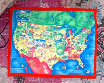 Vintage Quilted North America Wall Map with Flannel Back 42 x 34"