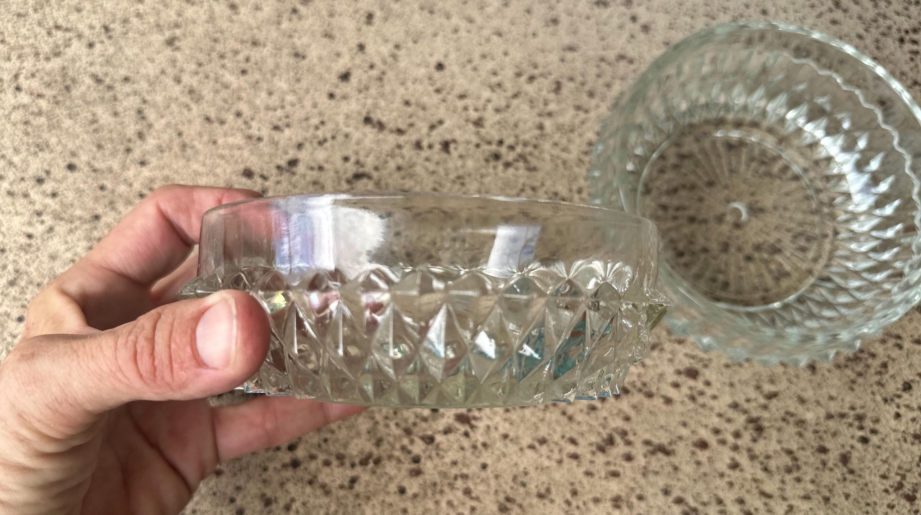 Vintage Indiana Glass Diamond Point Clear Salad Bowl Set With 