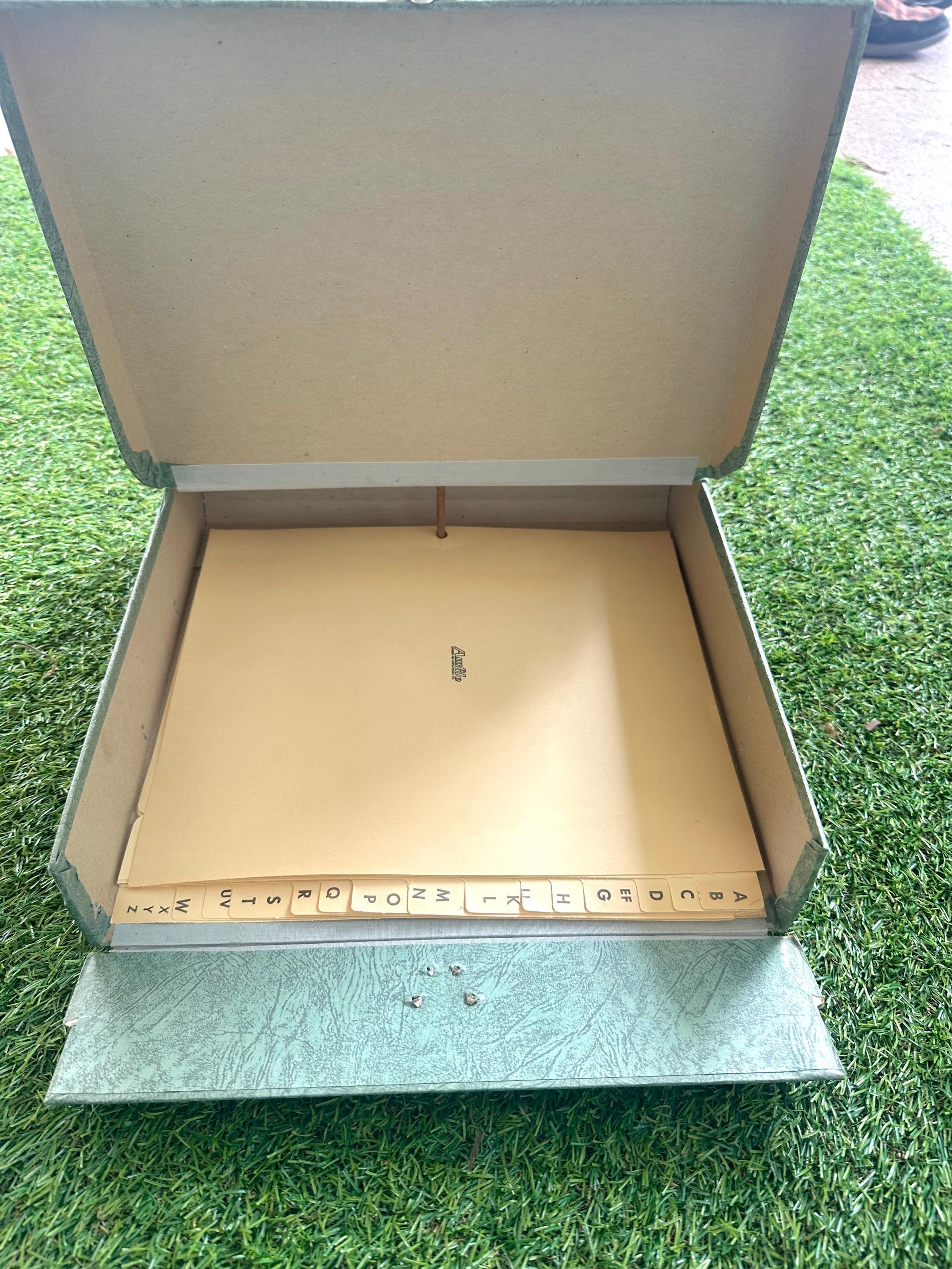 Vintage Green Mottled File Box With Clip and Faux-book Binding