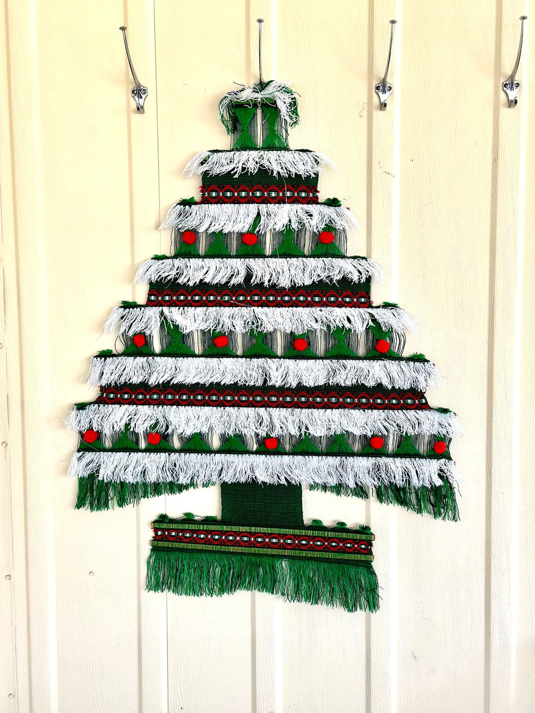 Vintage Woven Christmas Tree Wall Hanging or Door Decor / Holiday Door