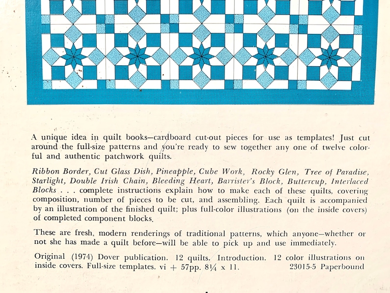 Tree of Paradise Pineapple Vintage Patchwork Quilt Cut Out Templates Pattern and Instruction Book for 12 Vintage Quilt Patterns More