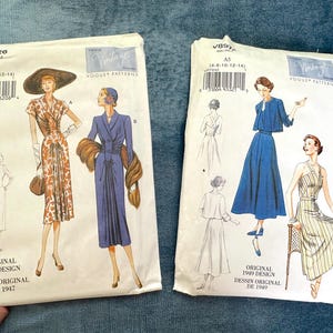 Vogue Vintage Model Reproduction Patterns for 1940s Dresses, Your Choice / Sizes 6-14
