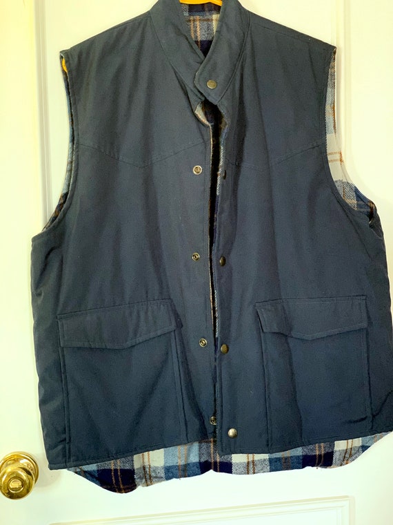 1980s Puffer Vest, Reversible Vest / Plaid/Navy S… - image 10