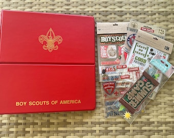 Vintage Red Vinyl Boy Scouts of American Spiral Binder with Photo Protector Pages and Boy Scout Scrapbook Packs