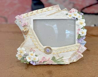 Beautiful Vintage Picture Frame "Dear Daughter" with Gold Heart Locket Attached