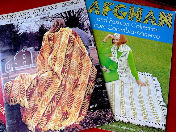 Two 1970s Vintage Crochet Afghan Pattern Books: Americana Afghans