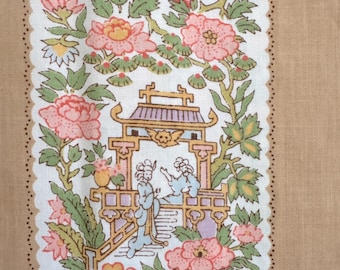Vintage Bettlaken in hellem Pfirsich mit Schmetterlingen und Vögeln und optionalen passenden Kissenbezügen