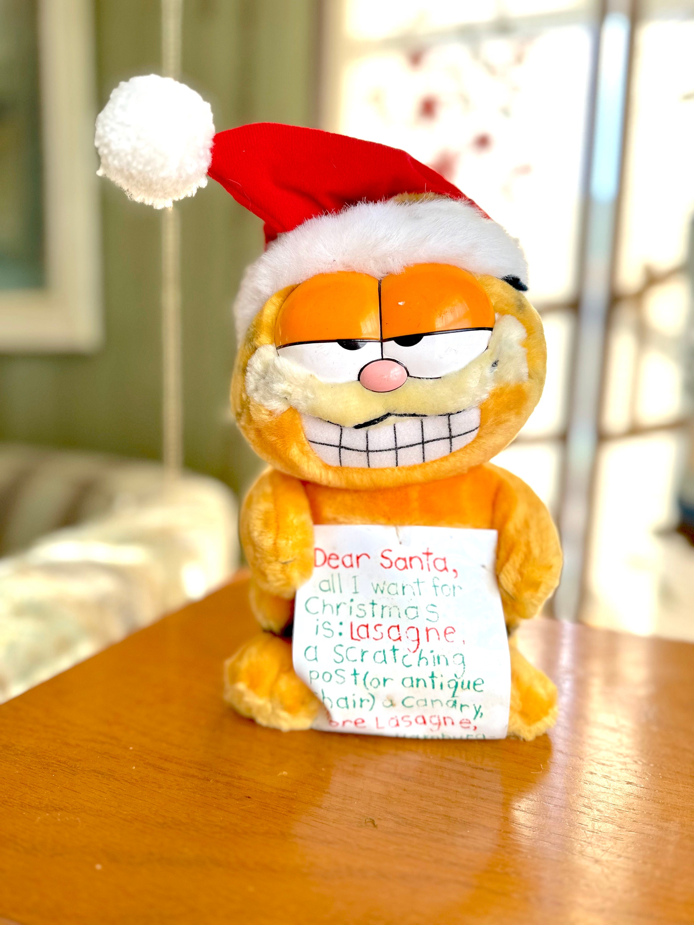 Vintage Stuffed Garfield Santa With Christmas Wish List/ Plush