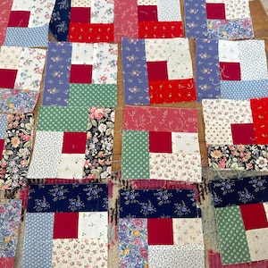 Vintage Quilt Squares Set of 16 Tops Only / Vintage Quilt Pieces for Collage, Sewing, Quilting, Upcycling, Each Unique