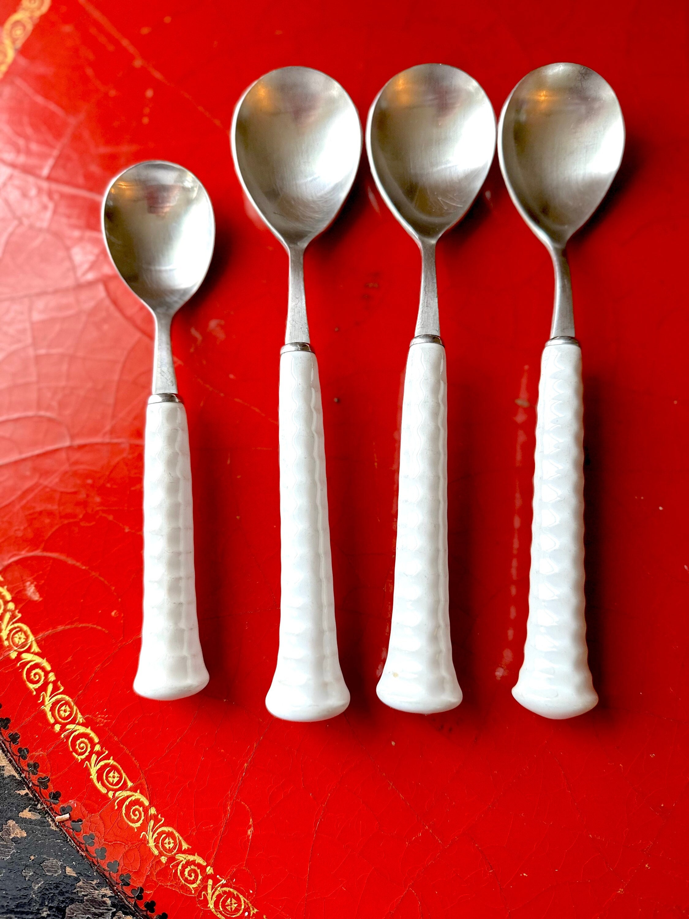 Noritake 18-8 Japan With Porcelain Handle, White / Extra Spoons