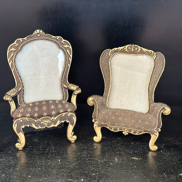 Vintage Mini Picture Frames, Armchairs / Pair of Mini Metal Armchair Photo Frames for 2.75 x 2" Photos