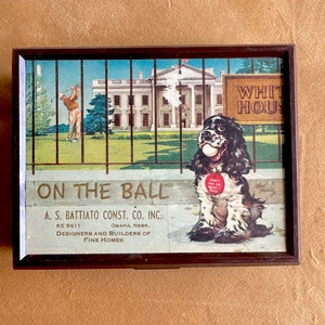 Vintage Spielkarten Werbung für Baumeister Golfer und Hund mit Ball / Zwei Decks in der Box