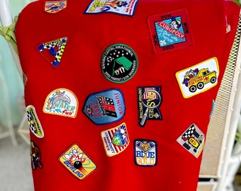 Vintage Boy Scouts Red Patch Blanket with Patches from 2002-3 / #2