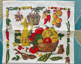 Crujiente nueva toalla de té de 1972 con motivo vegetal / Preciosa toalla de cocina de la década de 1970 / Decoración de cocina de los años 70