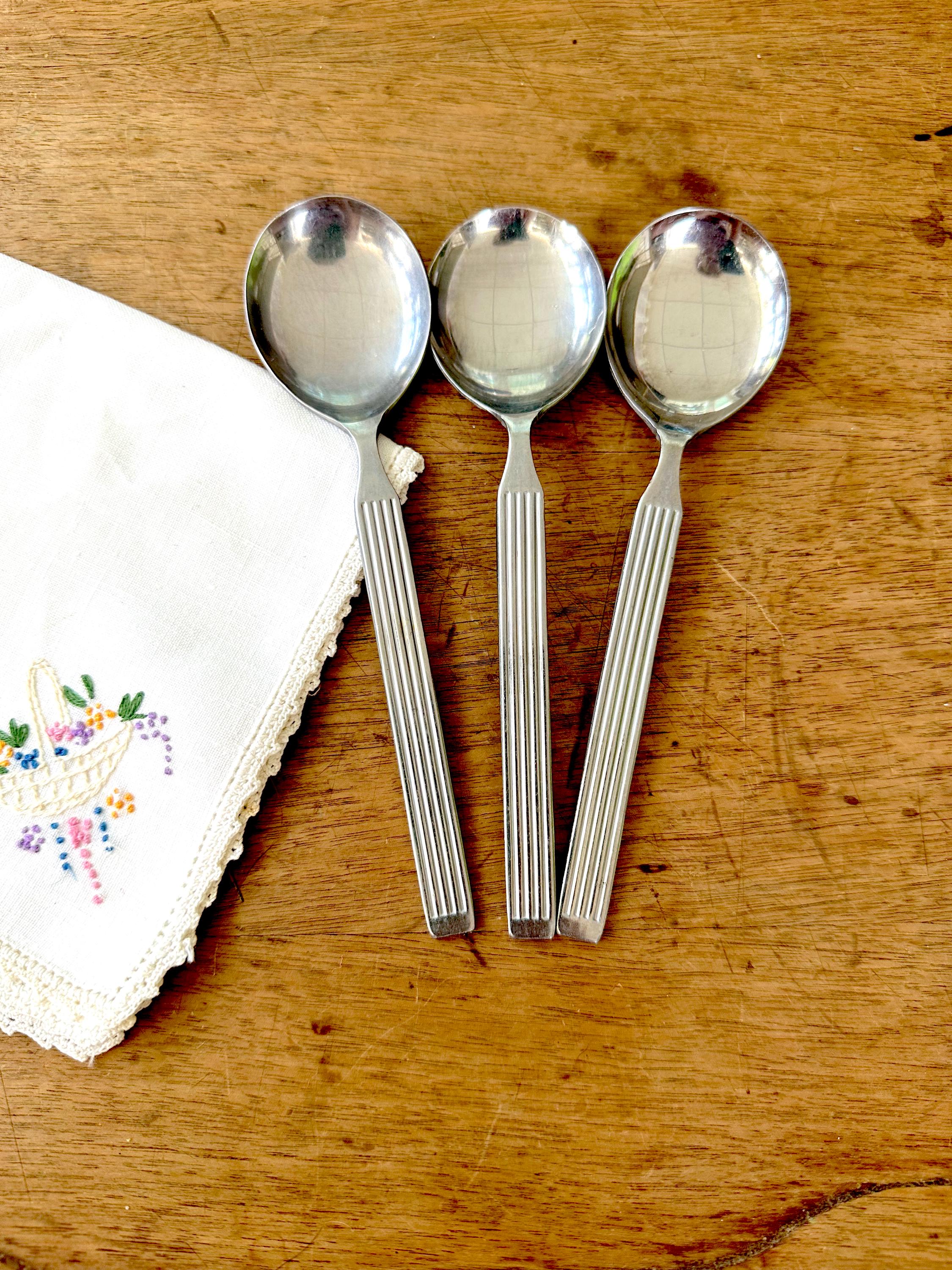 Delco Stainless Korea Linnea Pattern Teaspoons or Round Soup Spoons