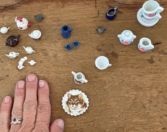 Lot of Vintage Micro and Miniature Assorted Tea Set Pieces / 25 Piece Different Sizes and Styles