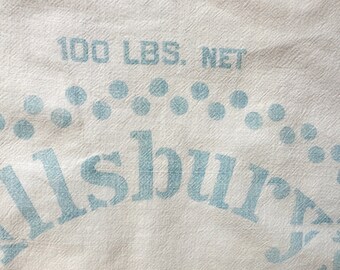 Vintage 100 Lb Pillsbury Flour Sack with Light Blue Print / Pillsbury Mills Minneapolis