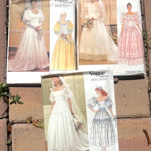 Vintage Vogue Wedding Dress Sewing Patterns Sizes 8 and 10, Three Options / 1980s Wedding Dress and Bridesmaid Dress Patterns