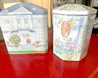 Two Vintage Sutter Home Tins: House with Porch and Gazebo Tin