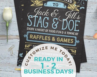 Custom Chalkboard Blackboard Invite - Wedding, Stag/Buck and Doe, Jack and Jill Blackboard Downloadable Invites