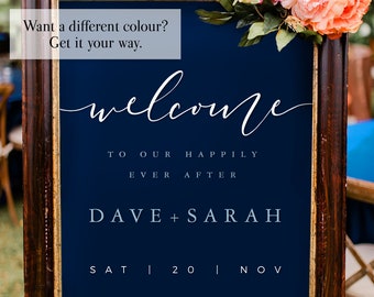 Digital Download - Personalized Custom Dark Navy, Burgundy, Green Wedding Welcome to Our Happily Ever After Sign | PDF | JPG