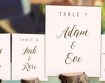 Rustic Barn Wedding Downloadable Table Number Cards - Instant Download Rustic Themed 12 Famous Lovers, Table Cards - 12 Cards (4.25 x 5.5")