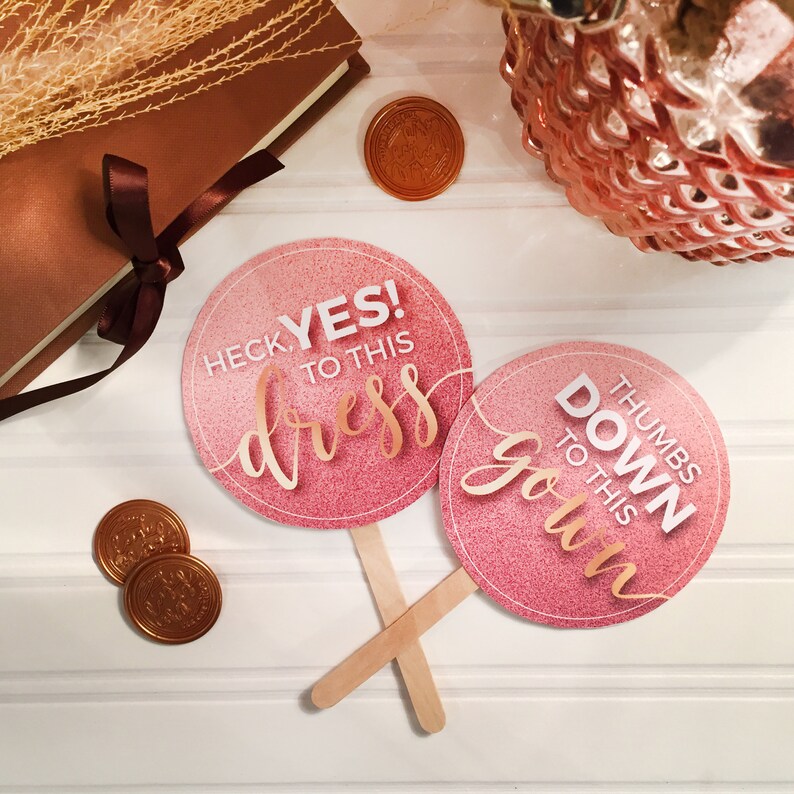 Say yes to the dress paddles signs instant download rose gold pink champagne glitter dress shopping paddles signs wedding printable image 2