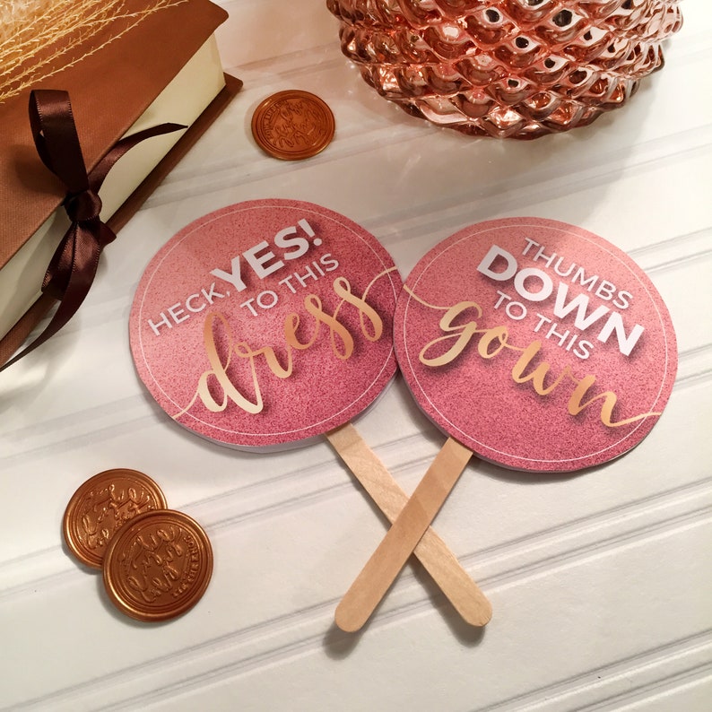 Say yes to the dress paddles signs instant download rose gold pink champagne glitter dress shopping paddles signs wedding printable image 5