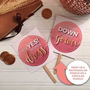 Say yes to the dress paddles signs instant download rose gold pink champagne glitter dress shopping paddles signs wedding printable image 3