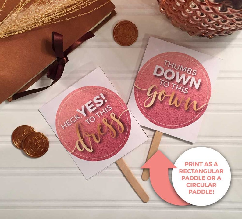 Say yes to the dress paddles signs instant download rose gold pink champagne glitter dress shopping paddles signs wedding printable image 3