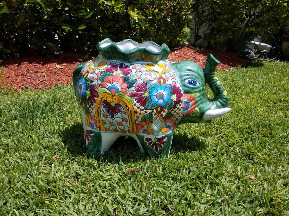 Talavera Mexico Elephant Pottery Planter Handpainted Tropical Etsy