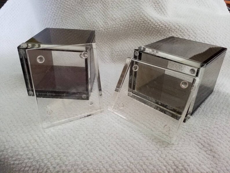 Albrizzi Lucite Pair Trinket Boxes Italy Black White Vintage 1980s Mid Century Modern Estate Fresh