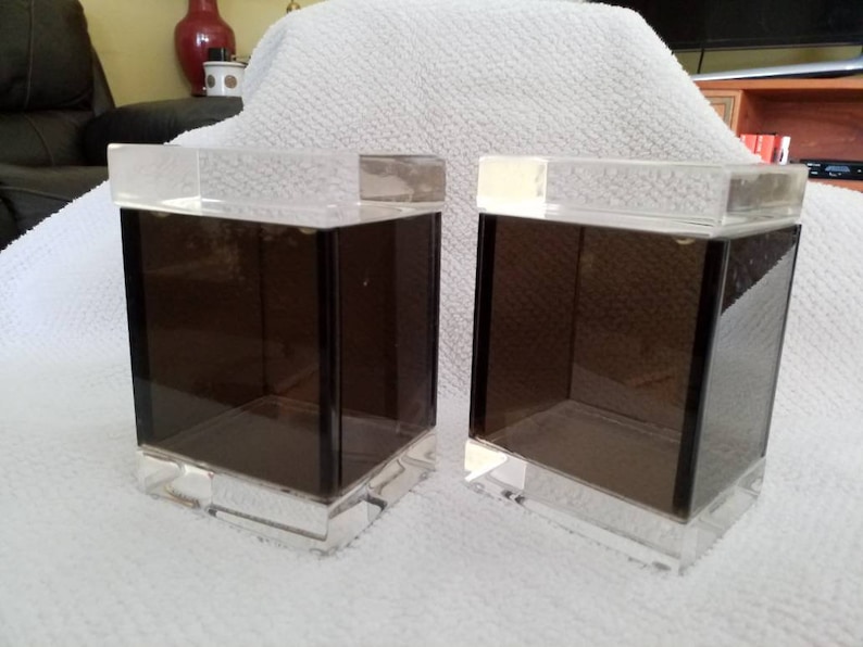 Albrizzi Lucite Pair Trinket Boxes Italy Black White Vintage 1980s Mid Century Modern Estate Fresh
