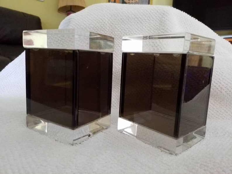 Albrizzi Lucite Pair Trinket Boxes Italy Black White Vintage 1980s Mid Century Modern Estate Fresh